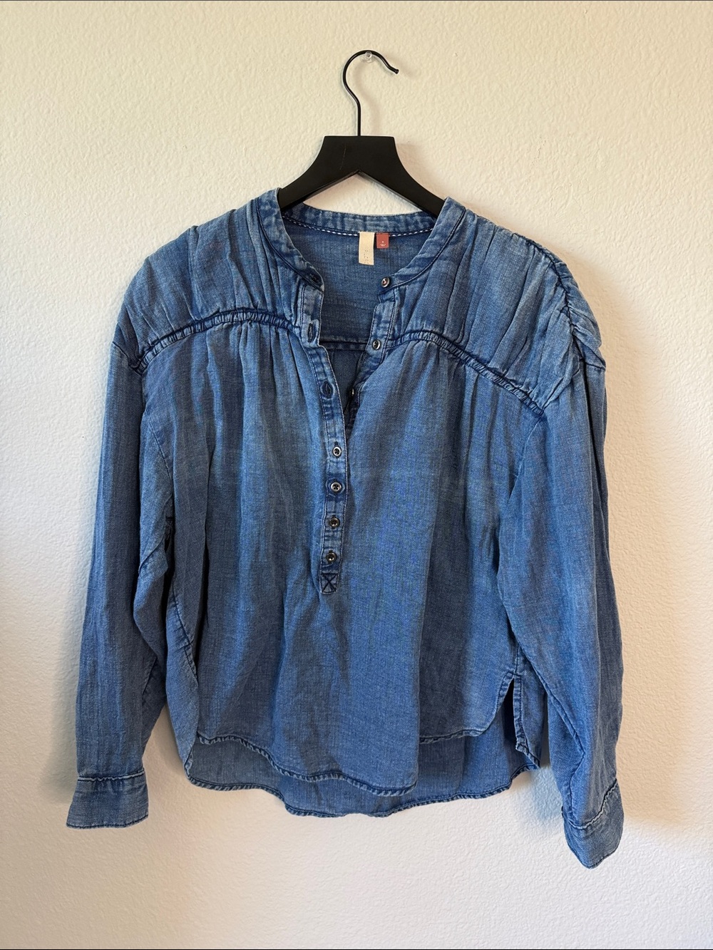 Pilcro Washed Indigo Button-Front Peasant Top